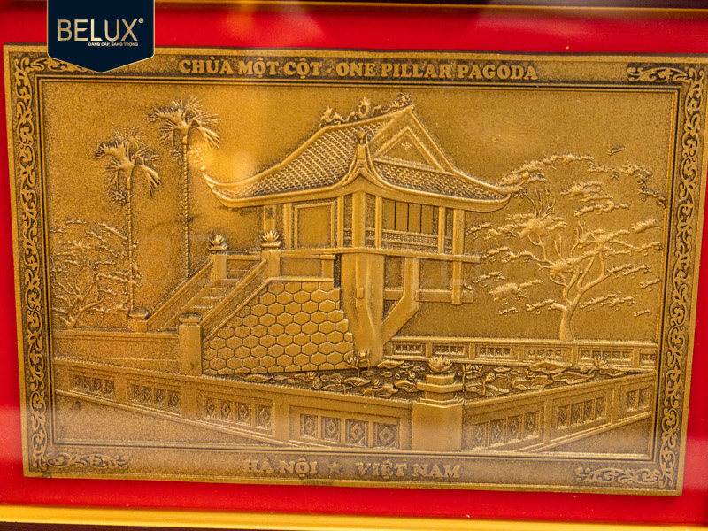 Tranh Chùa Một Cột bằng đồng 26x21cm